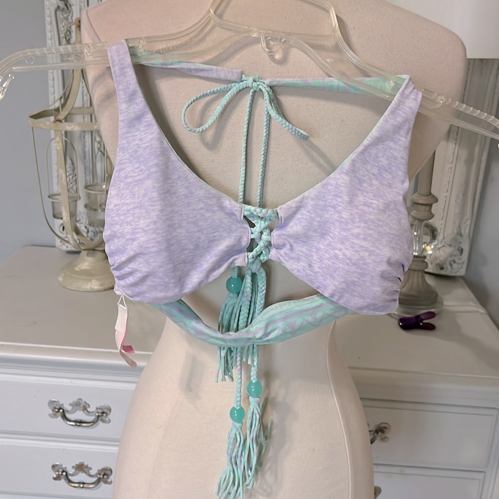 Victorias Secret Bikini Top Reversible Boho Lavender Aquamarine Tassels XS Women - Picture 11 of 15